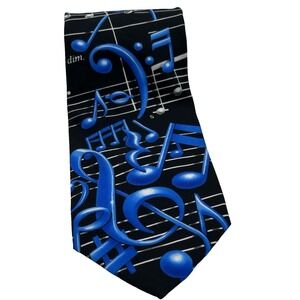 Vintage 1994 Musical Notes Ralph Marlin Neck Tie Black Blue 100%‎ Polyester